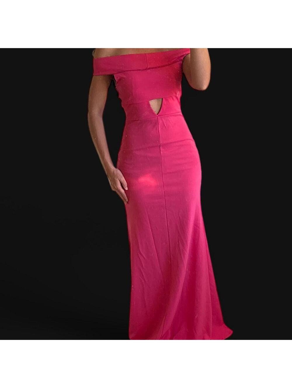 Hot Pink Off Shoulder Cutout Maxi Dress